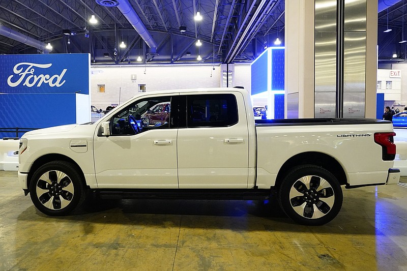 A Ford F-150 Lightning electric pickup is displayed earlier this year at the Philadelphia Auto Show.
(AP)