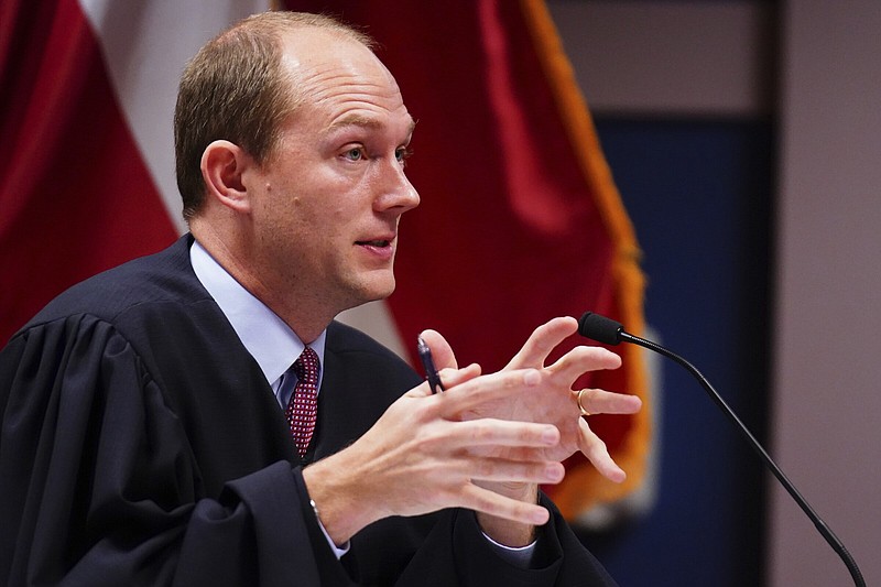 Judge Scott McAfee speaks Friday during a hearing in Superior Court of Fulton County as part of the Georgia election indictments in Atlanta.
(AP/USA Today/John David Mercer)