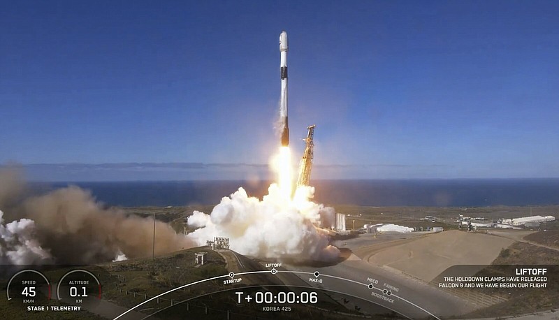 South Korea launches its first military spy satellite from Vandenberg Space Force Base, Calif., on Friday.
(AP/SpaceX)