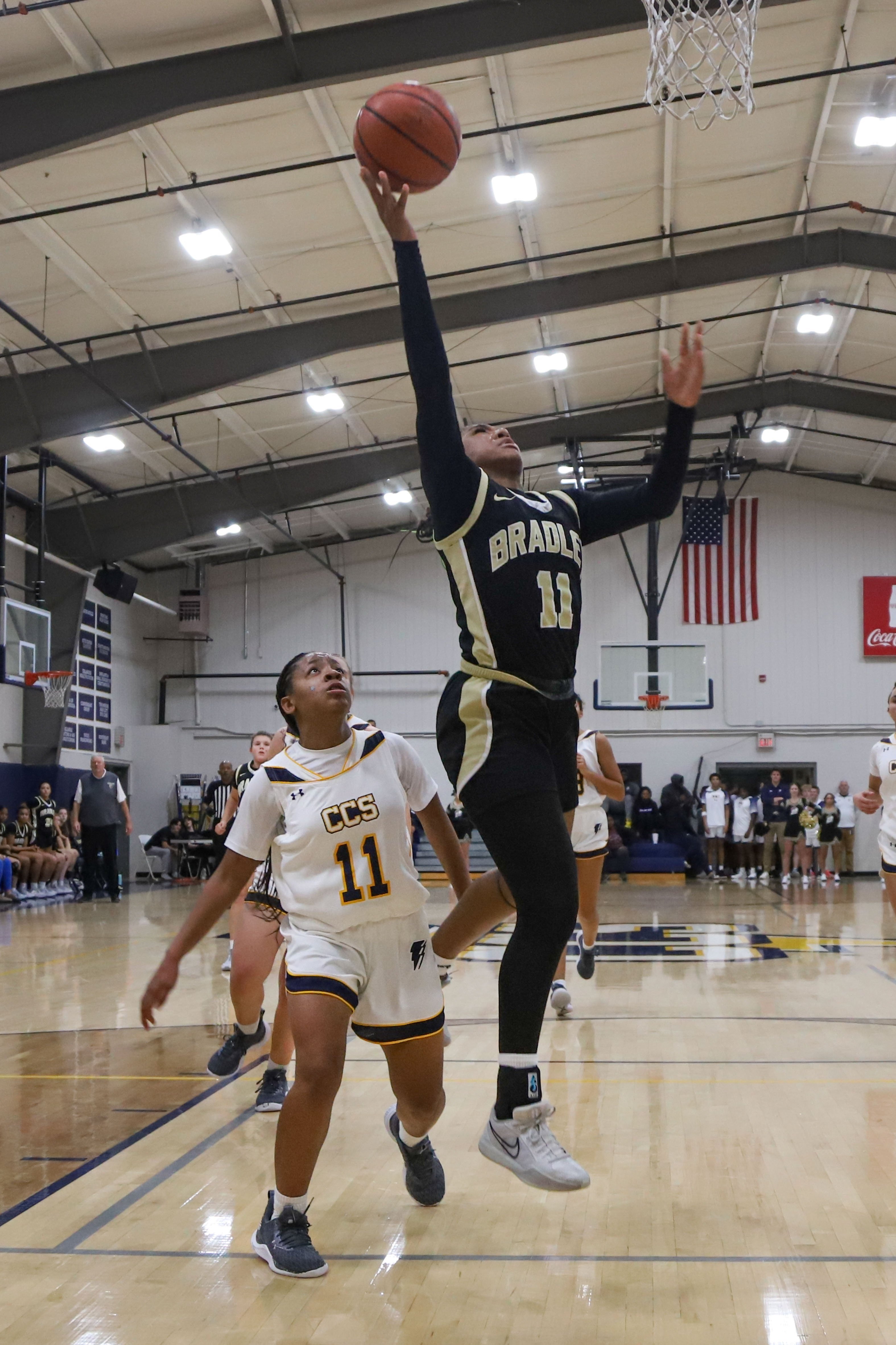 Staff photo by Olivia Ross / Bradley’s Harmonie Ware (11) shoots. Chattanooga Christian took on Bradley Central at home on Tuesday, December 5, 2023.