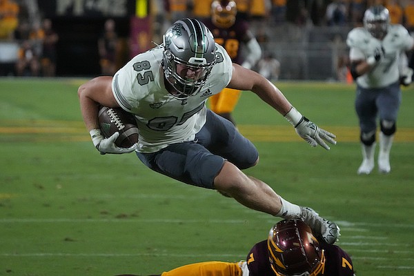 Eastern Michigan tight end Andreas Paaske (85) during an NCAA football game against Arizona State on Saturday, Sept. 17, 2022, in Tempe, Ariz. (AP Photo/Rick Scuteri)