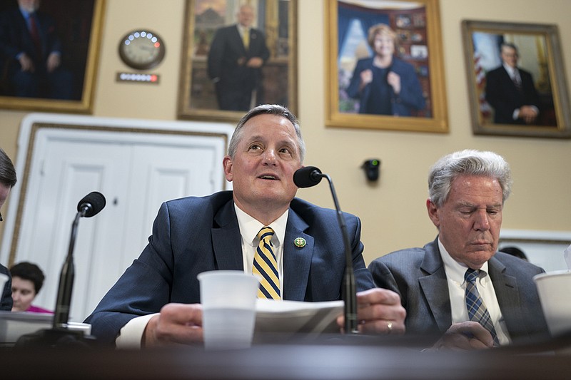 U.S. Rep. Bruce Westerman (center), R-Ark., chairman of the House Committee on Natural Resources, is joined at right by Rep. Frank Pallone, D-N.J., the House Energy Committee ranking member, at the Capitol in Washington in this March 27, 2023 file photo. (AP/J. Scott Applewhite)