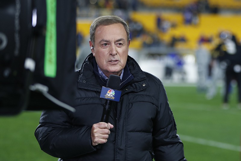 FILE - NBC Sports commentator Al Michaels reports from the sidelines before an NFL football game between the Pittsburgh Steelers and the Buffalo Bills in Pittsburgh, on Dec. 15, 2019. Michaels will not be calling one of NBC's NFL 2023 playoff games for the first time since it returned to televising the league in 2006. (AP Photo/Keith Srakocic, File)