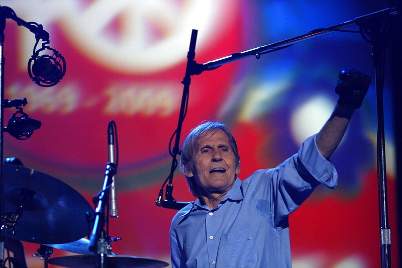 Levon Helm and the Levon Helm band perform during the Heros of Woodstock concert at Bethel Woods Center for the Arts in Bethel, N.Y., in this Aug. 15, 2009 file photo. The performance by the Arkansas native helped mark the 40th anniversary of the original 1969 Woodstock concert. (AP/Craig Ruttle)