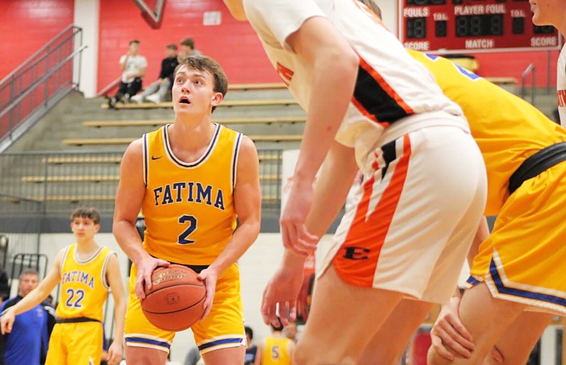 Fatima's Matthew Robertson prepares to shoot a free throw during Thursday's game against Ensworth School in the Joe Machens Great 8 Classic at Fleming Fieldhouse. (Alexa Pfeiffer/News Tribune)