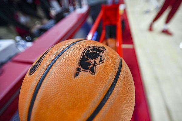 A basketball is shown prior to a game between Arkansas and UNC-Wilmington on Saturday, Dec. 30, 2023, in Fayetteville.