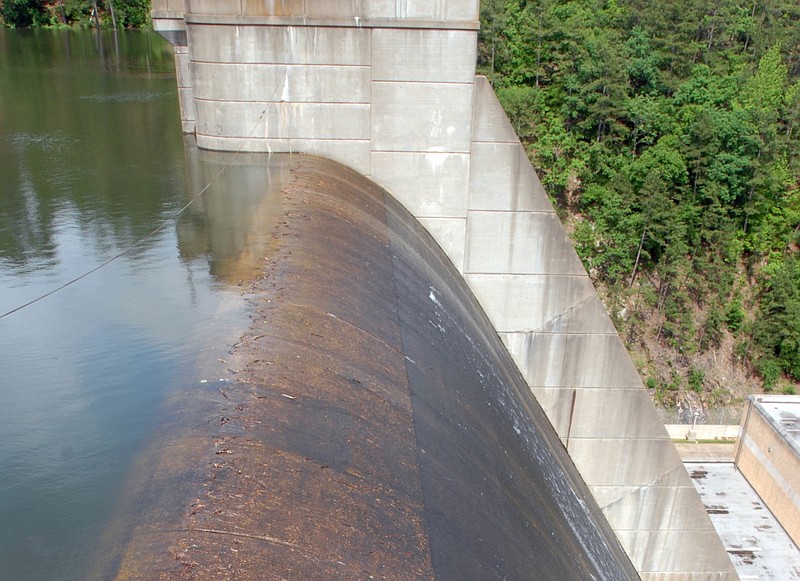 Water pours over Narrows Dam from Lake Greeson, north of Murfreesboro in Pike County, in this May 2009 file photo. (Arkansas Democrat-Gazette file photo)