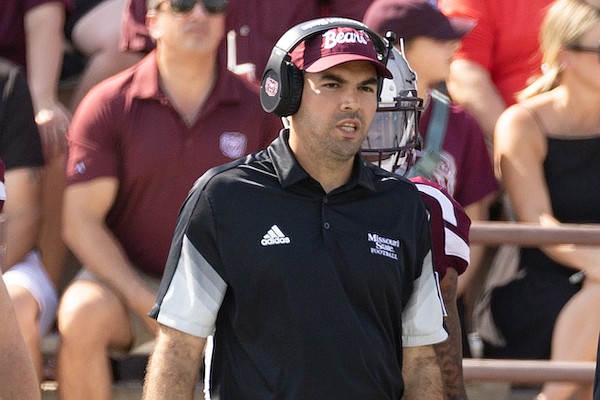 Missouri State assistant coach Ronnie Fouch is shown during a game against South Dakota State on Saturday, Sept. 24, 2022, in Springfield, Mo. (Photo by Kevin White, Missouri State University, via Arkansas Athletics)