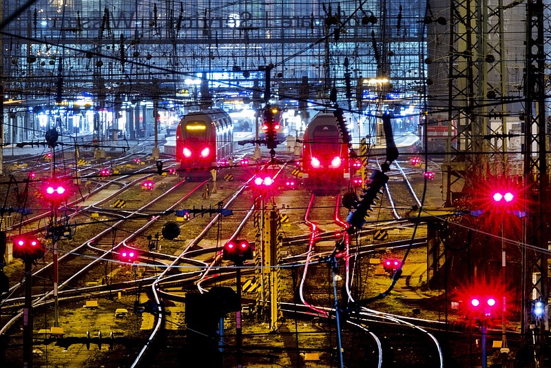 Trains are parked outside the central train station in Frankfurt, Germany, on Wednesday as the German Train Drivers’ Union (GDL) started a strike on Wednesday.
(AP/Michael Probst)