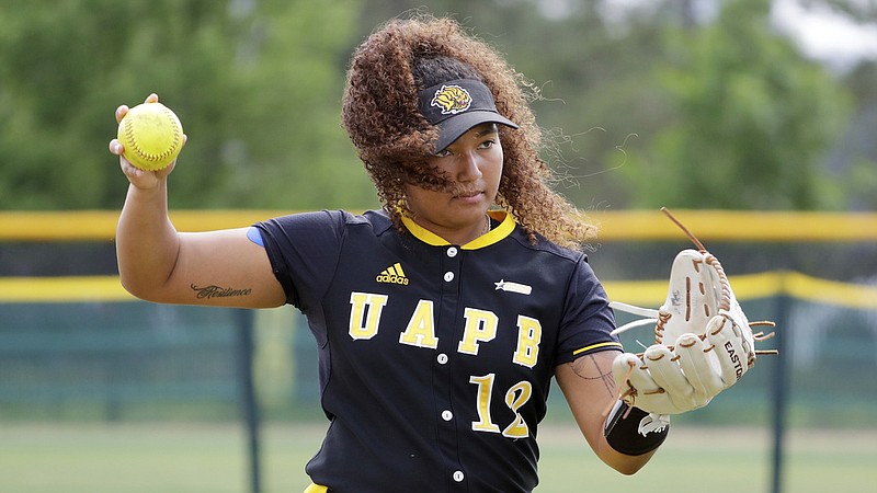 Danika Bryant, a pitcher for the University of Arkansas at Pine Bluff softball team, pitches against Texas Southern at Houston in this March 31, 2023 file photo. Bryant is part of the UAPB softball team's roster for the 2024 season. (AP/Michael Wyke)