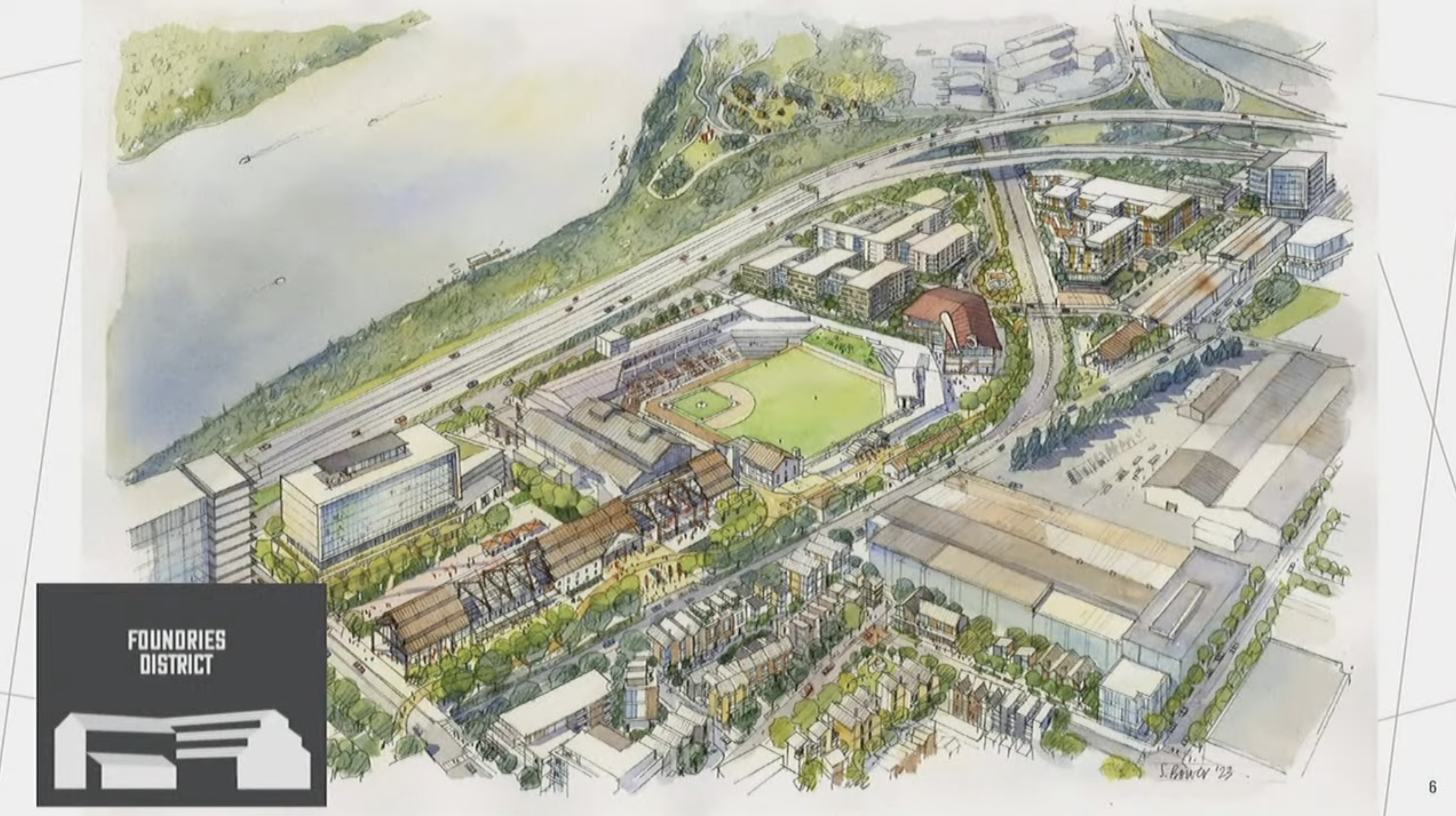 This rendering was shown by New City Properties President Jim Irwin to the Sports Authority on Thursday for a proposed new Chattanooga Lookouts stadium development district.