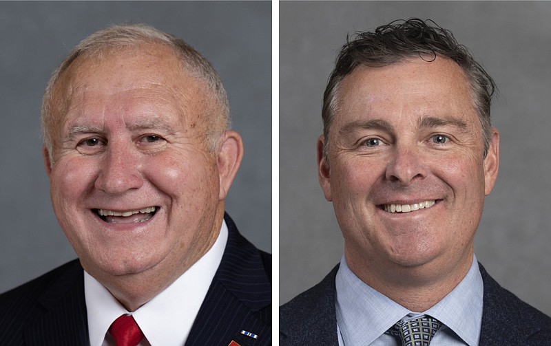 State Sen. David Wallace (left), R-Leachville, and fellow Republican Tommy Wagner Jr. of Manila are shown in these undated courtesy photos. Wagner is challenging Wallace in the March 5, 2024 Republican primary. (Courtesy photos)