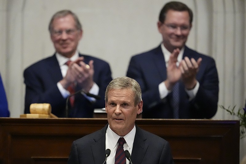 Gov. Bill Lee delivers his State of the State address in the House chamber Monday, Feb. 5, 2024, in Nashville, Tenn. (AP Photo/George Walker IV)