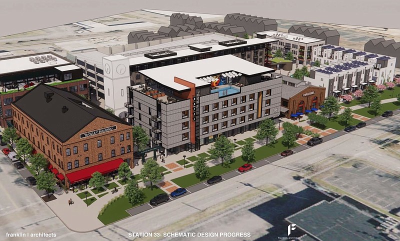 Contributed rendering / Some of the proposed buildings in the Station 33 mixed-use development off Broad Street are shown.