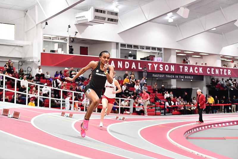 Junior Nickisha Pryce won the 400 meters at the Tyson Invitational in Fayetteville on Friday with a personal-best time of 51.04 seconds.
(Arkansas Athletics/Sadie Rucker)