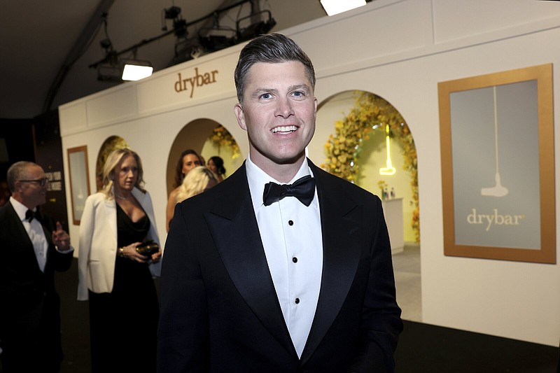 Colin Jost enhances his look and style at the 75th Emmy Awards on Monday, Jan. 15, 2024 at the Peacock Theater at L.A. Live in Los Angeles. (Photo by Colin Young-Wolff/Invision for the Television Academy/AP Images)