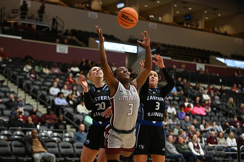 Moving to the point guard position was an adjustment for UALR guard Jayla Brooks. She said she has leaned on her past experience playing point guard in both high school and junior college. 
(Arkansas Democrat-Gazette/Staci Vandagriff)