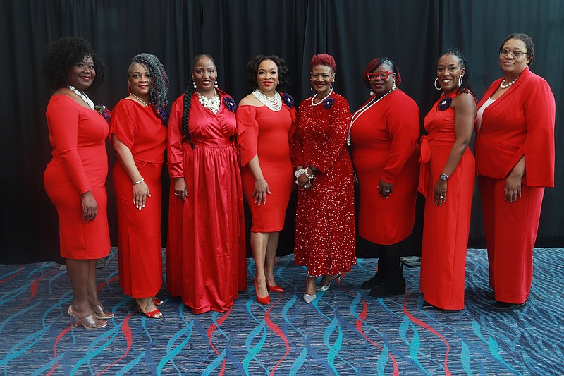 Chapter officers Krishna Ellington, Cynthia Booker, Lasandra Rogers, Tonya Middleton, Pamela Lewis, Sholanda Jenkins, Terry Rolfe and Tracey Moore at the 111th Founder Day Celebration of the Little Rock Alumnae Chapter, Delta Sigma Theta Sorority Inc. Themed "Sisterhood, Social Action & the Power of Our Vote," the luncheon event took place Jan. 27, 2024, in the Statehouse Convention Center's Wally Allen Ballroom in Little Rock.
(Arkansas Democrat-Gazette -- Helaine R. Williams)