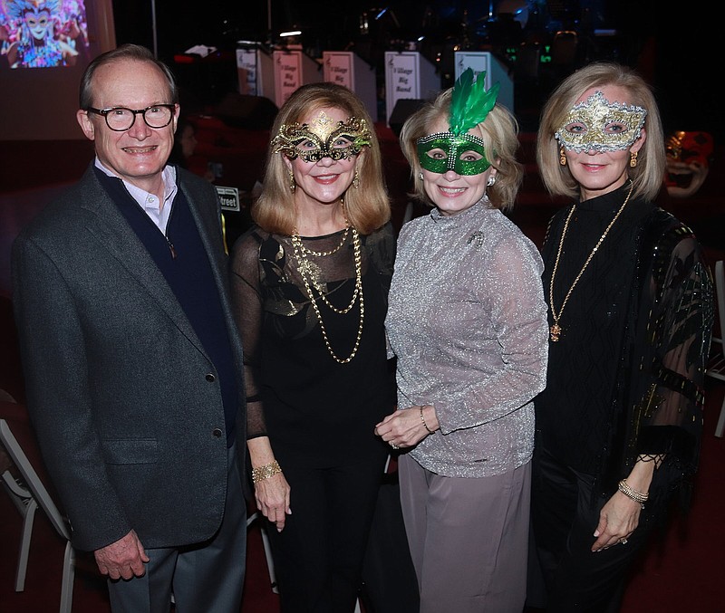 Mac and Gail Bellingrath and Bonnie Williamson, all of Little Rock, with Stacy Hudgens at Party Gras, the Mardi Gras-themed fundraiser for the Hot Springs Jazz Society and the Musical Notes Foundation held Jan. 26, 2023, at Vapors Live in Hot Springs.
(Arkansas Democrat-Gazette/Helaine R. Williams)