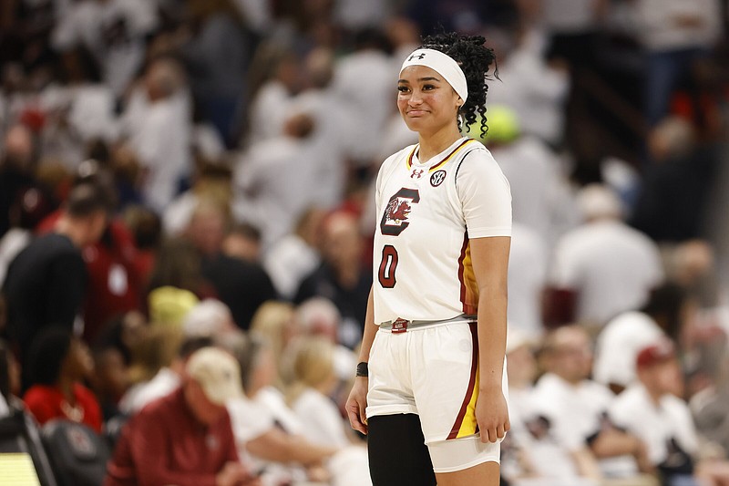 South Carolina guard Te-Hina Paopao scored 21 points while shooting 8 of 12 from the field and hit 5 of 7 from three-point range as the top-ranked Gamecocks remained undefeated this season.
(AP/Nell Redmond)