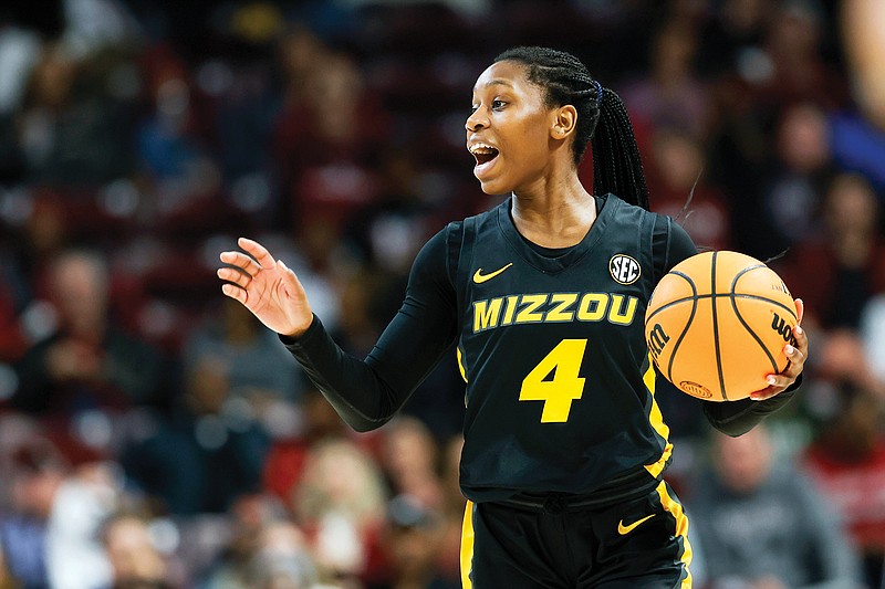Missouri guard Mama Dembele, shown here in action of last week’s game at South Carolina, finished with a triple-double in Sunday afternoon’s loss to Auburn at Mizzou Arena in Columbia. (Associated Press)