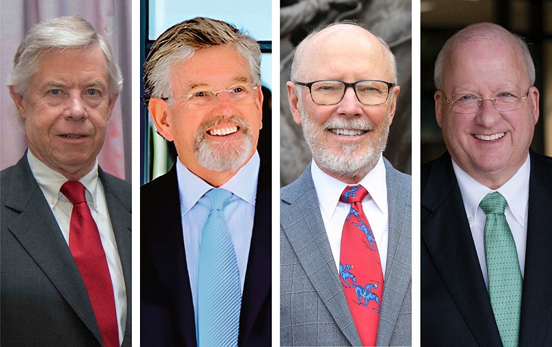 The four members of the Arkansas Business Hall of Fame's 2024 class are shown in these undated courtesy photos. From left are John Conner Jr., president of the Holden Conner investment management company; Dhu Thompson, owner of U.S. Irrigation; Eric Jackson, senior vice president of Oaklawn Racing and Gaming; and Gary George, chairman of George’s Inc., a poultry company. (An earlier version of this caption misidentified Thompson and George.)
