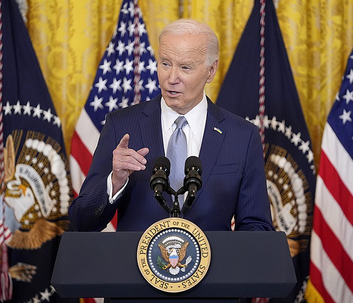 President Joe Biden speaks about Russia sanctions Friday during an event with the National Governors Association in the East Room of the White House.
(AP/Evan Vucci)