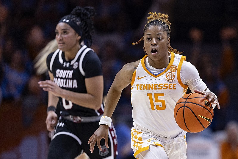 AP file photo by Wade Payne / Tennessee guard Jasmine Powell (15) had a game-high six assists Thursday night as the Lady Vols picked up a home win against SEC foe Texas A&M.