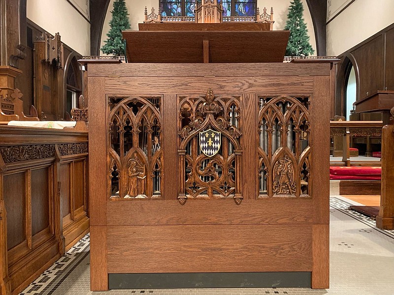 The back of the new portative organ at Trinity Episcopal Cathedral in Little Rock is shown in this undated photo. The instrument was handcrafted by Taylor and Boody Organbuilders in Virginia. (Courtesy photo)