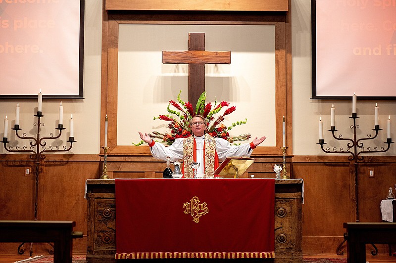 Robert Cook, rector of St. Andrew’s Anglican Church in Little Rock, celebrated Holy Communion on Feb. 23, shortly after being consecrating as a bishop in the Anglican Mission in America.
(Courtesy Will Newton)