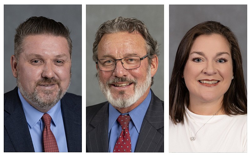 Brent Eubanks (from left), Robert Cortinez and Brooke-Augusta Ware are shown in these undated courtesy photos. The three Little Rock attorneys are running to replace retiring Pulaski County Circuit Judge Mackie Pierce in the March 2024 nonpartisan election.