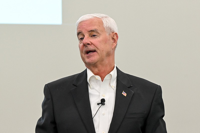 U.S. Rep. Steve Womack, R-Ark., speaks at the Fort Smith Regional Alliance Board Meeting at the Peak Innovation Center in Fort Smith in this Aug. 15, 2023 file photo. (NWA Democrat-Gazette/Caleb Grieger)