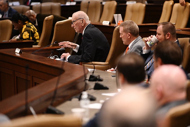 State Rep. Jim Wooten, R-Beebe, asks a question during the pre-fiscal session budget hearing at the state Capitol on Thursday, March 3, 2024. (Arkansas Democrat-Gazette/Staci Vandagriff)