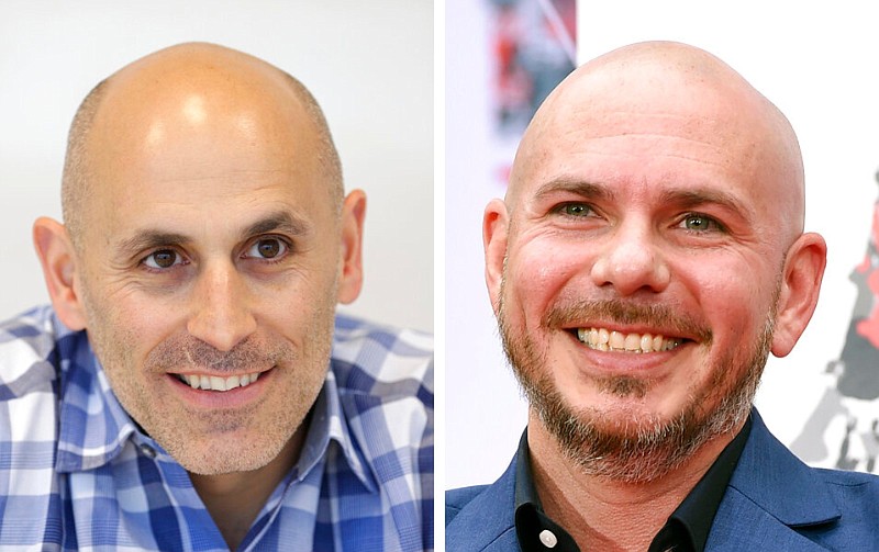 Marc Lore (left), then the chief executive officer of Jet.com, and musician Pitbull are shown in these file photos taken in May 2016 and December 2018, respectively. Lore, shown in Hoboken, N.J., later became president and chief executive officer of the Walmart U.S. e-commerce division, and then he became the CEO of Wonder Group. Pitbull, who was attending a hand and footprint ceremony at the TCL Chinese Theatre in Los Angeles, has an equity ownership in a firm that opened a 2,124-square-foot Miami Grill restaurant inside a Walmart in suburban Las Vegas. (Left, AP/Seth Wenig; right, Chris Pizzello/Invision/AP)