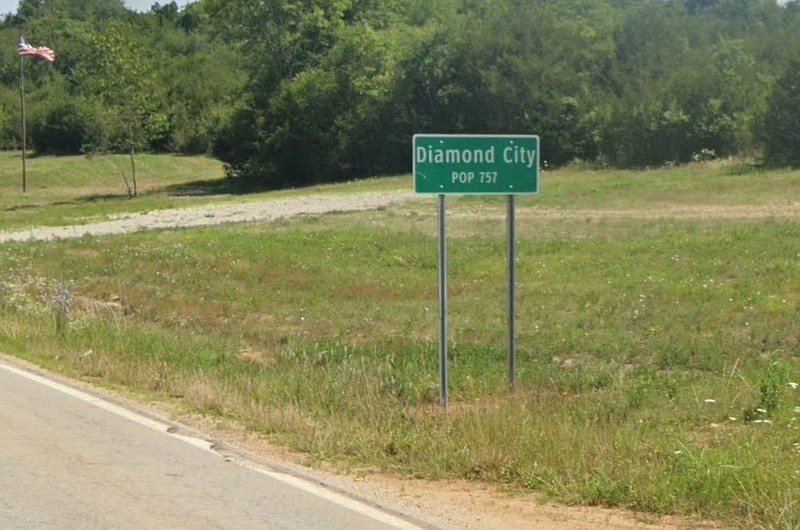 A sign on northbound Arkansas 7 in Boone County welcomes visitors to Diamond City as seen on Google Street View in this June 2023 courtesy image. (Photo courtesy Google Street View & 360)