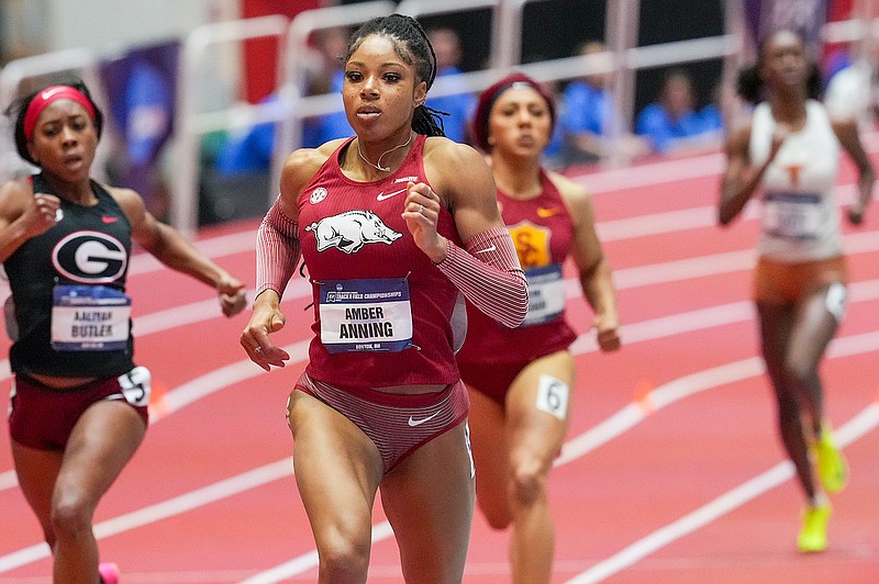 Arkansas sprinter Amber Anning runs the 400 meters during the NCAA Indoor Track and Field Championships on Saturday, March 9, 2024, in Boston. (Shawn Price/Arkansas Athletics)
