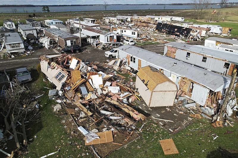 Debris surrounds mobile homes following a severe storm in Lakeview, Ohio, on Friday.
(AP/Joshua A. Bickel)
