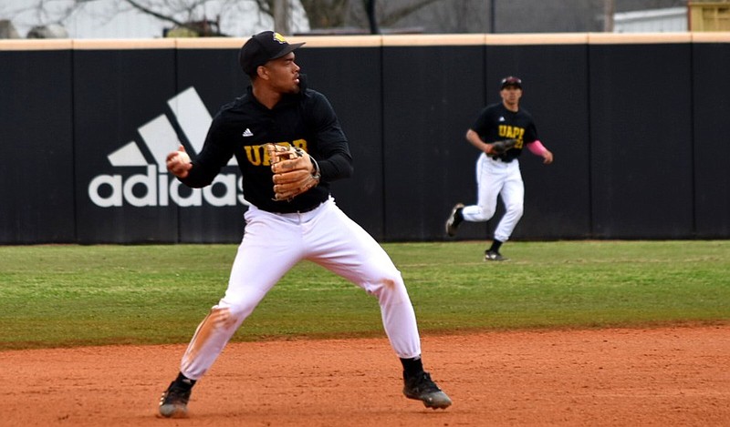 UAPB shortstop Jaylon Nauden fields a ground ball and throws to first base for the out in the third inning against Prairie View A&M on Sunday, March 17, 2024. (Pine Bluff Commercial/I.C. Murrell)