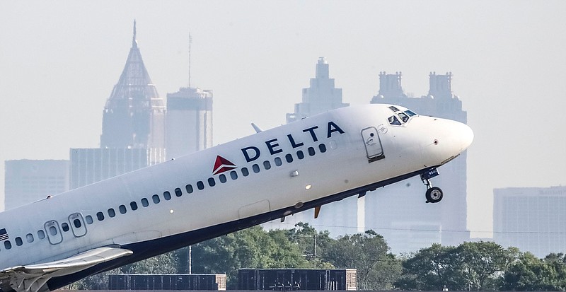 A Delta Air Lines jet takes off from Hartsfield-Jackson International Airport on April 27, 2021. (John Spink/The Atlanta Journal-Constitution/TNS)