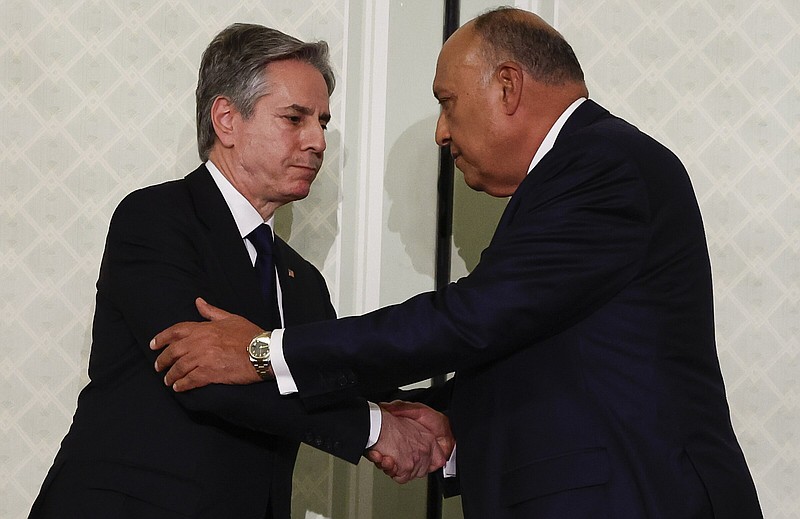 U.S. Secretary of State Antony Blinken (left) shakes hands Thursday with Egyptian Foreign Minister Sameh Shoukry after a joint news conference during his visit to Cairo.
(AP/Evelyn Hockstein)