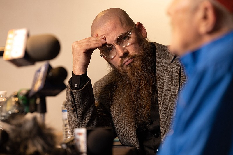 Jeff Hood, spiritual adviser to Kenneth Eugene Smith, appears at a news conference after Smith’s execution in Atmore, Ala., Jan. 25. Hood, who lives in North Little Rock, has witnessed five executions since January 2023.
(Edmund D. Fountain/The New York Times)