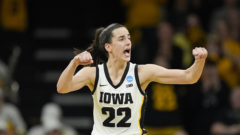Iowa guard Caitlin Clark reacts during a second-round college basketball game against West Virginia in the NCAA Tournament, Monday, March 25, 2024, in Iowa City, Iowa. (AP Photo/Charlie Neibergall)