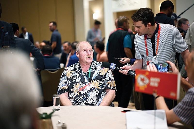 Chiefs coach Andy Reid talks with reporters during an AFC coaches availability Monday at the NFL owners meetings in Orlando, Fla. (Associated Press)