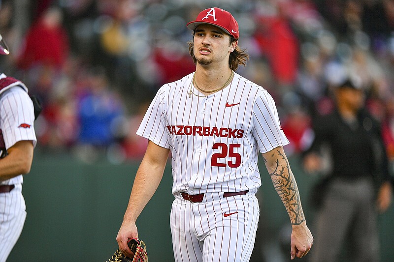 Arkansas pitcher Brady Tygart is moving from second to third in the Razorbacks’ rotation and will start Saturday’s series finale against LSU. “We just want to give Brady another day to get right,” Razorbacks Coach Dave Van Horn said.
(NWA Democrat-Gazette/Hank Layton)
