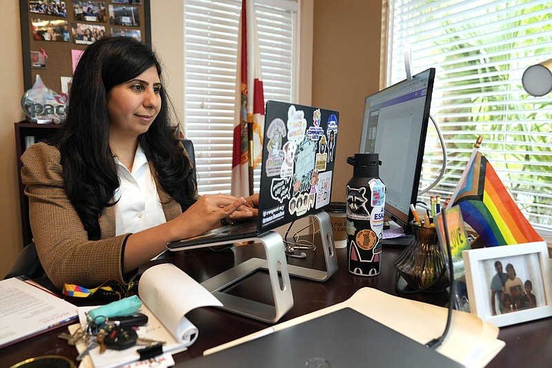 Florida state Rep. Anna Eskamani works in her office in Orlando, Fla., on Wednesday.
(AP/John Raoux)