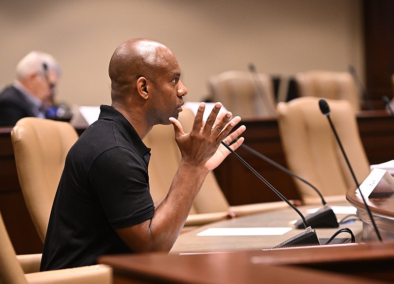 State Sen. Fredrick Love asks a question during the Legislative Joint Auditing meeting at the state Capitol in this June 2, 2023 file photo. (Arkansas Democrat-Gazette/Staci Vandagriff)