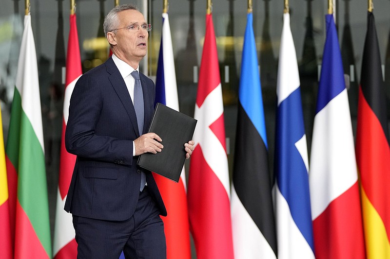 NATO Secretary General Jens Stoltenberg arrives for a meeting of NATO foreign ministers Wednesday at NATO headquarters in Brussels.
(AP/Virginia Mayo)