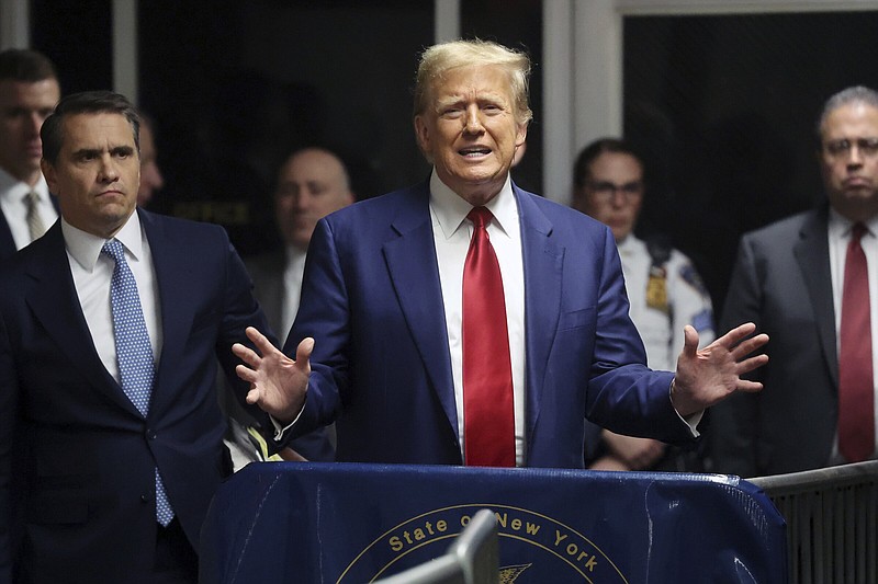 Former President Donald Trump speaks after a hearing at New York Criminal Court last month in New York.
(AP/Spencer Platt)