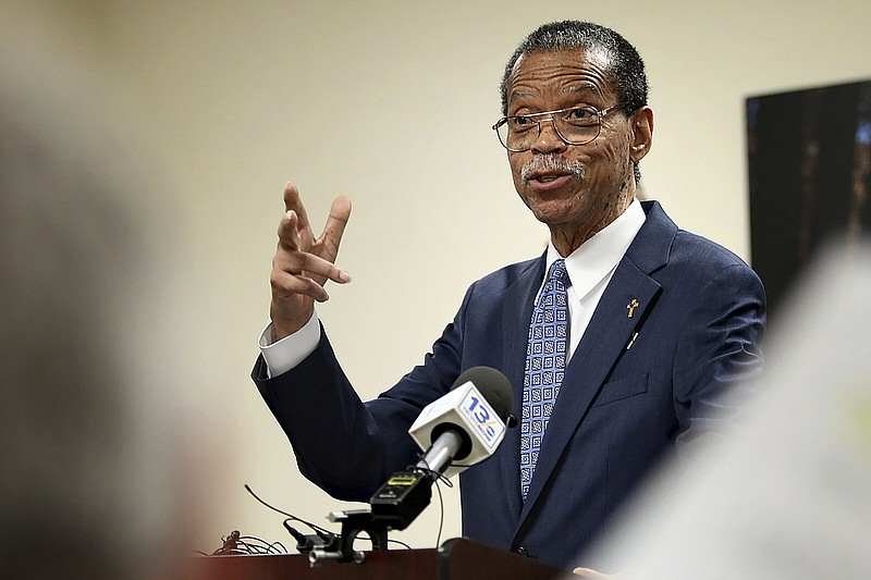 Newport News Commonwealth’s Attorney Howard Gwynn talks Thursday to the media about the special grand jury’s report into the Richneck school shooting in Newport News, Va.
(AP/The Virginian-Pilot/Stephen M. Katz)