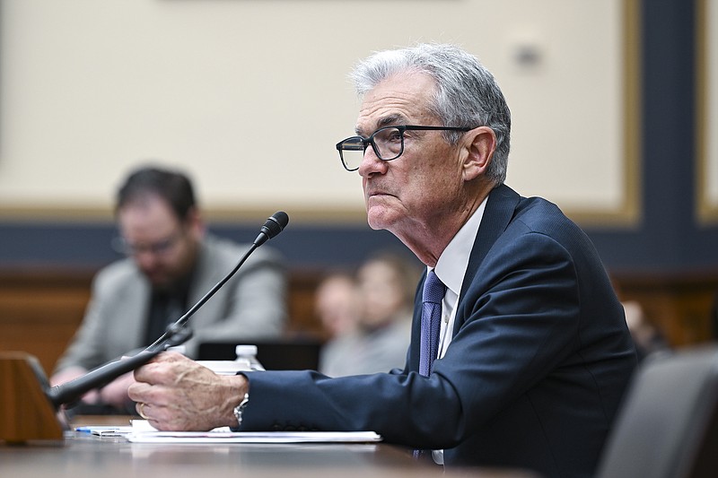 FILE -- Jerome Powell, the Federal Reserve chair, testifies before the House Financial Services Committee on Capitol Hill in Washington, March 6, 2024. Powell and his colleagues have taken an increasingly cautious tone when they talk about when and how much they might lower borrowing costs. (Kenny Holston/The New York Times)